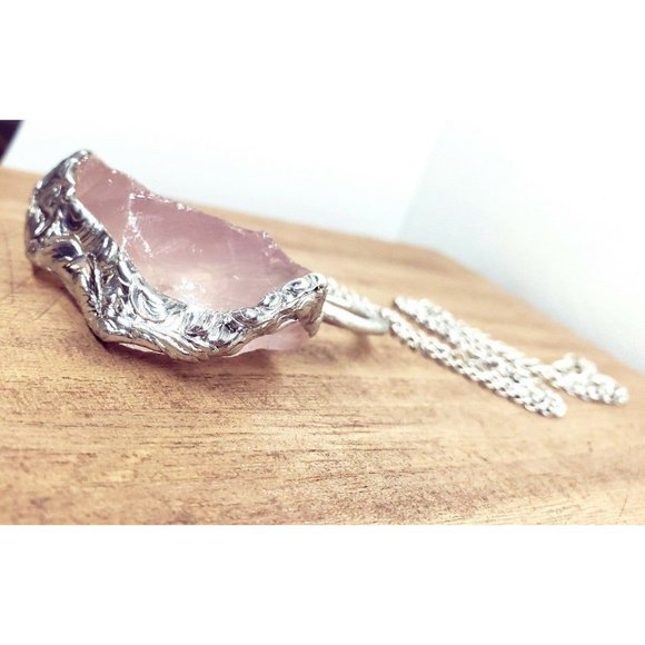 Handmade Jewelry Rose Quartz Crystal Necklace Statement Piece